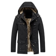WRKEKC Men's Heavyweight Winter Coat Detachable Hood Insulated Parka with Multiple Pockets for Extreme Cold Weather Urban Warmth Black M