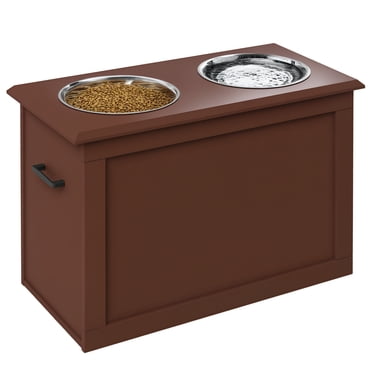 PawHut Elevated Dog Bowls, Pet Feeder for Large Dogs with Storage, Brown