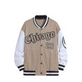 thumbnail image 1 of Faithtur Men's Spring Autumn Casual Coat Long Sleeve Letter Printed Button Up Contrast Color Baseball Jacket, 1 of 4