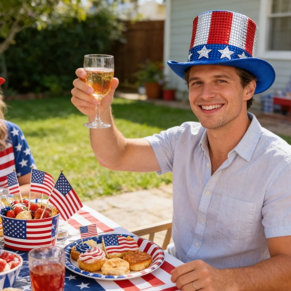 Uncle Sam Top Hat | Patriotic US Flag Sequined Carnival Party Hat for Independence Day Celebrations & Festive Events