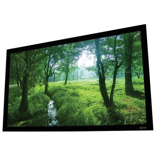 Elunevision Elara Écran de Projecteur à Cadre Fixe de 106 Pouces à gain de 1,1 avec un Format d'Image de 16:9, Doté d'Un Cadre en Aluminium de Qualité Aéronautique Monocoulé Solide de 3 Pouces et d'Un Système Adaptatif à Double tension pour un Écran Parfaitement Plat. le Matériau de l'Écran Est à Triple Couche avec une surface Optique Gris Cinéma, un Renforcement en Fibre de Verre et un Endos Noir pour une Opacité Légère. la surface Visible Mesure 92,5 x 51,75 Pouces, Alors Que les