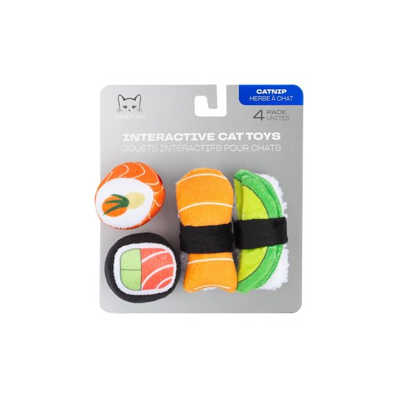 One Paw, Sushi Shaped 4-Pack Cat Toys, Fun and Interactive