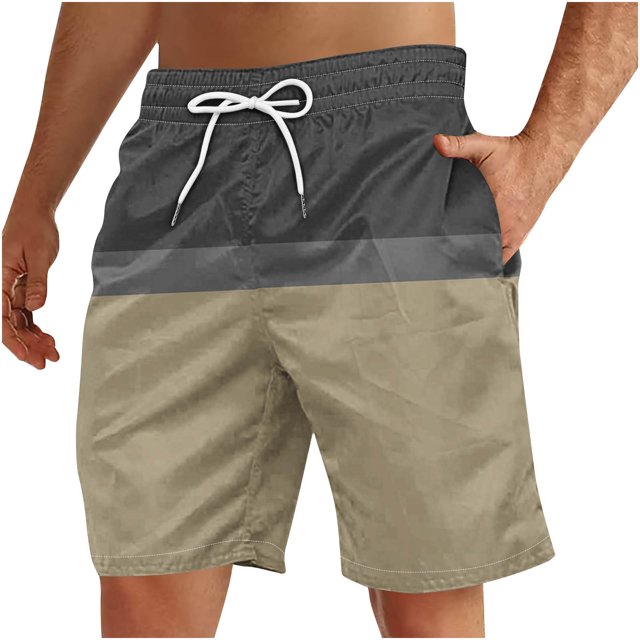 Plebaso Men's Beach Shorts Color Block Drawstring Casual Shorts Trendy Summer Vacation Shorts for Men