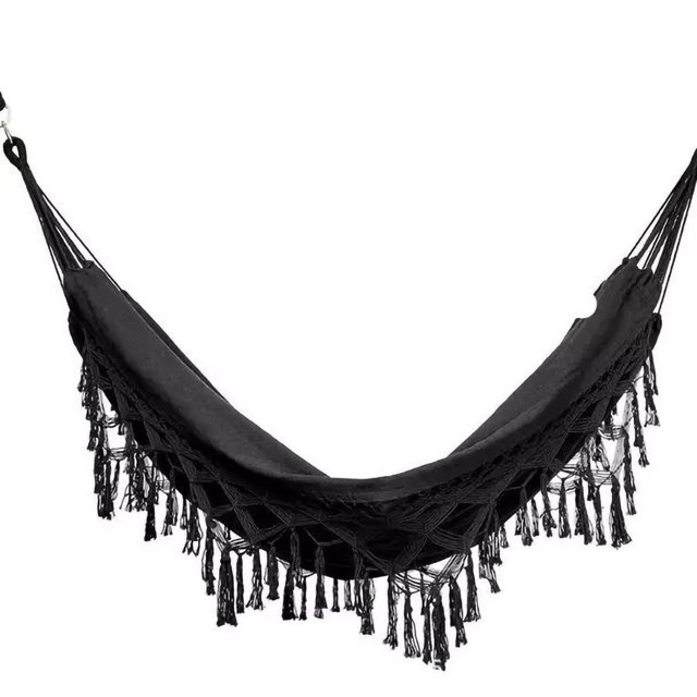 Double Hammock Wearable Portable Rustic Tassel Adult Hammock with 2 Tie Ropes Storage Bag for Camping Indoor Outdoor Black