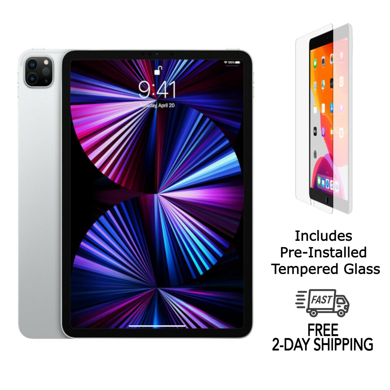 Refurbished Apple iPad Pro 11" (2021) w/ Pre-Installed Tempered Glass (WiFi + Cellular Unlocked) 128GB Silver (Grade A+)