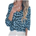 thumbnail image 1 of Birdeem Womens Long Lantern Sleeve Leopard Print V Neck Tee Casual Popular Blouse Tops, 1 of 4