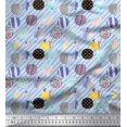 thumbnail image 1 of Soimoi Blue Poly Georgette Fabric Diagonal Stripe & Cookies Food Print Fabric by the Yard 52 Inch Wide, 1 of 1