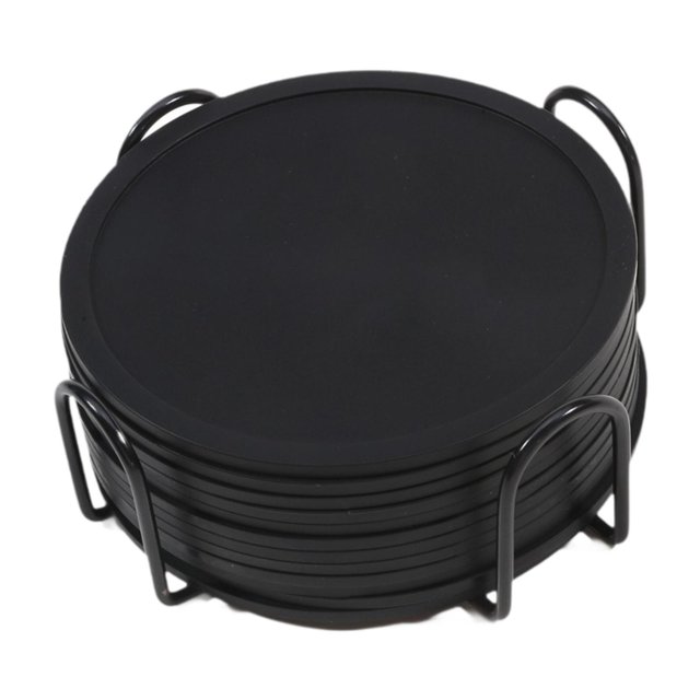 GROWTH TANK 12 Pcs sous-Verres en Silicone 10cm Résistant à la Chaleur Coussin en Verre Noir