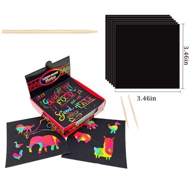 Amerteer Papier à Gratter Arc-en-Ciel à Enlever Mini Notes d'Art 2 Ensemble de Stylets en Bois : 100 Feuilles de Papier à Gratter Arc-en-Ciel pour Arts et Bricolages pour Enfants, Jouets de Développement de l'Intelligence