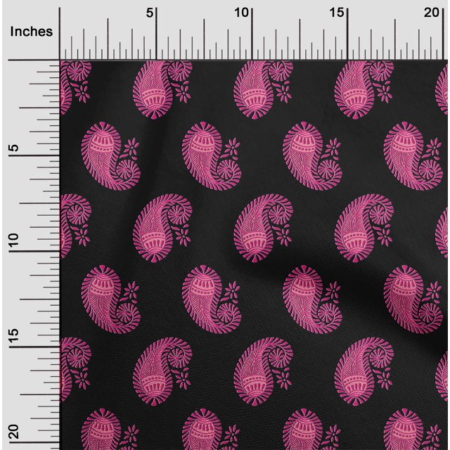 oneOone Cotton Cambric Fabric Paisley Block Print Sewing Fabric BTY 56 Inch Wide
