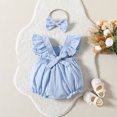thumbnail image 4 of MIASHUI Girls Sleeveless Romper Toddler Fly Sleeve Solid Color Bodysuits Headbands Set,Blue,12-18 Months, 4 of 7