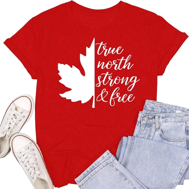 T-Shirt pour Femmes de la Fête Nationale Canadienne Drapeau du Canada Col Rond Manches Courtes Tee Femmes T-Shirts Graphiques de la Fête du Canada Mode T-Shirt à Col Rond pour Femmes de la Fête du Canada Imprimé Drapeau Canadien