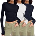 thumbnail image 2 of Birdeem T-Shirts à Manches Longues pour Femmes Mode Décontractée Col Rond Couleur Unie T-Shirt à Manches Longues Chandail Tops Manches 3/4 T-Shirts pour Femmes, 2 of 4