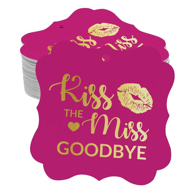 Inkdotpot Pack Of 50 Kiss The Miss Goodbye Bridal Shower Paper Tags DIY Craft Bracket Shape Real Gold Foil Hang Tags