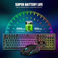 thumbnail image 3 of Ensemble Clavier et Souris de Jeu Sans Fil avec Rétroéclairage LED, Batterie Rechargeable 3800 mAh, Sensation Mécanique (Noir), 3 of 13
