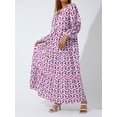thumbnail image 2 of Faithtur Femmes Géométrique Imprimé Longue Robe V-Cou Puff Robe de Mode en Vrac pour le Printemps, l'Été, 2 of 9