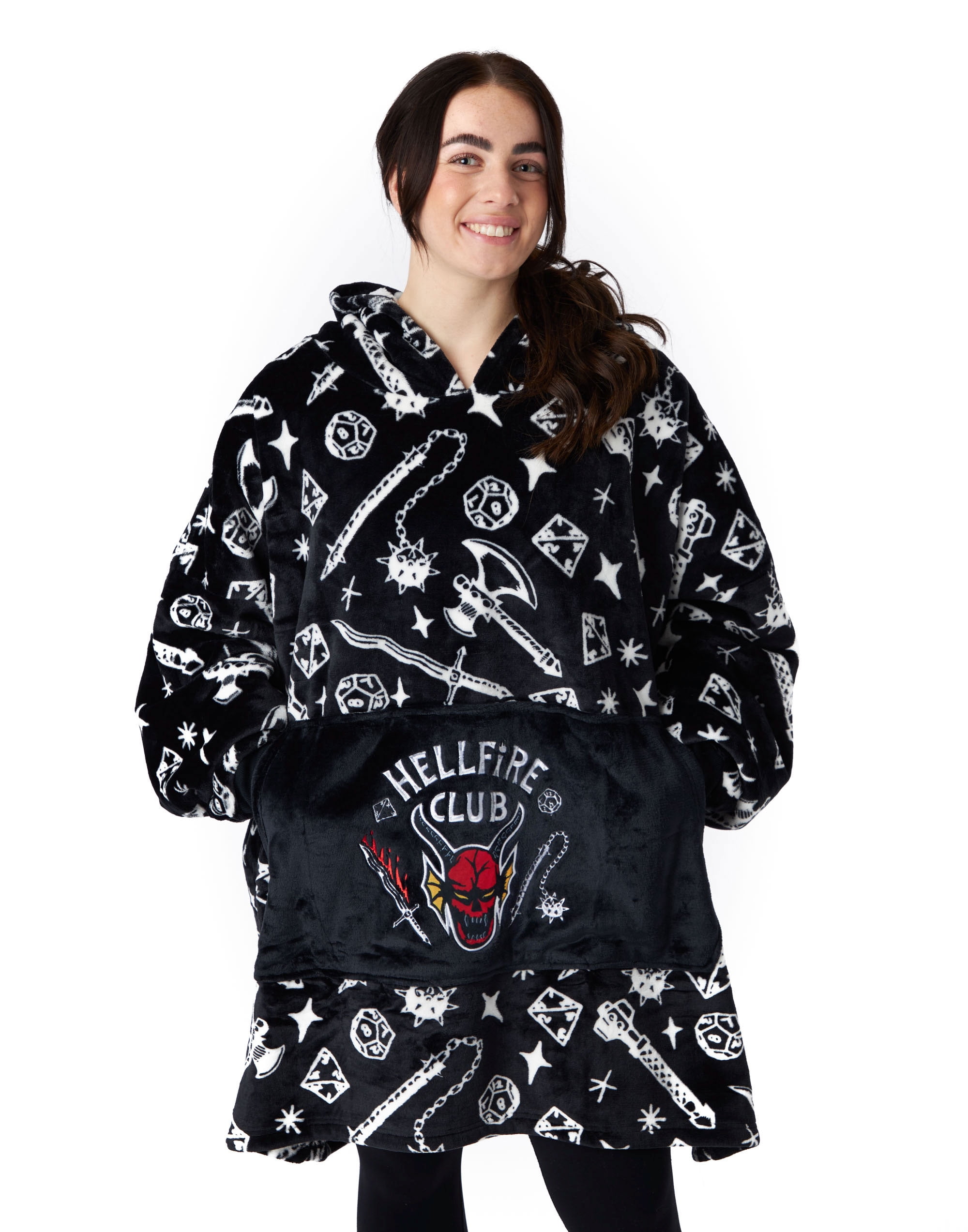 Stranger Things Chandail à Capuchon Couverture Unisexe Noir Hellfire Club Logo Imprimé Éparpillé (Taille Unique)