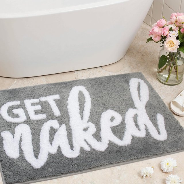 KOEXM Get Naked Bath Mat Cute Bathroom Rugs Non Slip Machine Washable Funny Bath Mat, Water Absorbent Shower Rug Grey 20" x 32" Funny Bathroom Decor