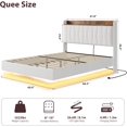 thumbnail image 3 of Bingirl Beige Queen-Size Floating Bed Frame with LED Lights and Charging Station, Upholstered Platform Bed, No Box Spring Needed, Noise-Free, 3 of 7
