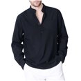 thumbnail image 1 of RXIRUCGD Mode Homme Uni Col Rabattu Demi-Cardigan Haut Décontracté Chemise Hauts à Boutons, Noir, Taille : S, 1 of 2