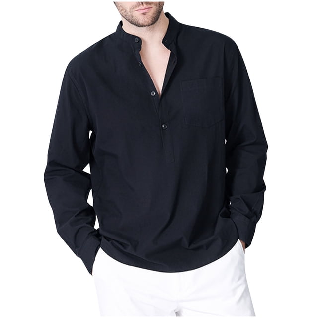 RXIRUCGD Mode Homme Uni Col Rabattu Demi-Cardigan Haut Décontracté Chemise Hauts à Boutons, Noir, Taille : S
