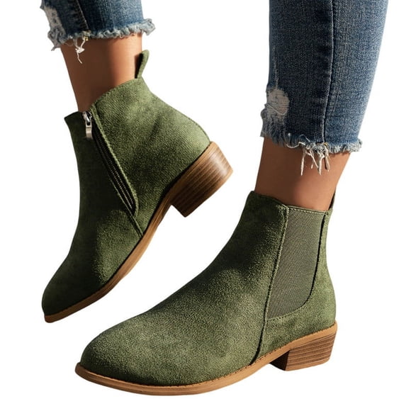 EGNMCR Women's Middle Ankle Boots, Women's Ankle Boots Low Chunky Four Seasons Thick Heel Low Heel Solid Color Low Top Side Zipper Hooded Women's Short Boots Women Shoes