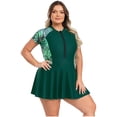 thumbnail image 4 of Haitryli Women Plus Size One Piece Swimsuit Short Sleeve Rash Guard Swimming Dress Modest Beach Bathing Suit Green 4XL, 4 of 7