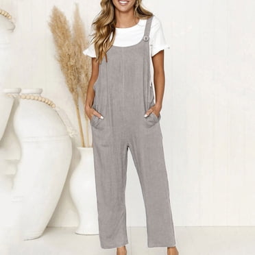 DPTALR Combinaison Décontractée Ample et en Vrac pour Femme avec Poches, Combinaison Short Pantalon Salopette en Coton et Lin