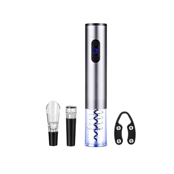 Brentwood Electric Wine Bottle Opener with Foil Cutter, Vacuum Stopper, and Aerator Pourer, Silver