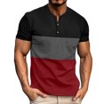 thumbnail image 1 of Men's Color Block Short Sleeve T-Shirt Henley Neck Slim Fit Tee Shirts Wine M, 1 of 6
