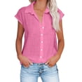 thumbnail image 1 of Timegard Hauts Grande Taille pour Femmes Coton Lin Manches Courtes Col en V Boutonné Blouse Décontractée, 1 of 6