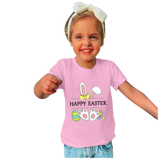 TIMIFIS Tee Garçons Filles T-Shirts Graphiques Joyeuses Pâques Chandails Unisexe Enfants Col Rond Manches Courtes Chandails Enfants Mignon Oreilles de Lapin Oeufs Imprimé T-Shirt, 11 Ans