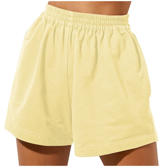 hotojiny Women's Sweat Shorts Casual Solid Color High Waisted Wide Leg Summer Workout Lounge Shorts with Pockets