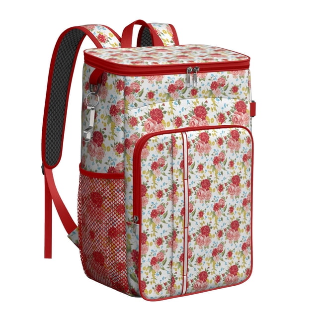 Retro Floral Rustic Print Backpack Cooler - 20L Leakproof & Easy to Clean, Ideal for Students and Families