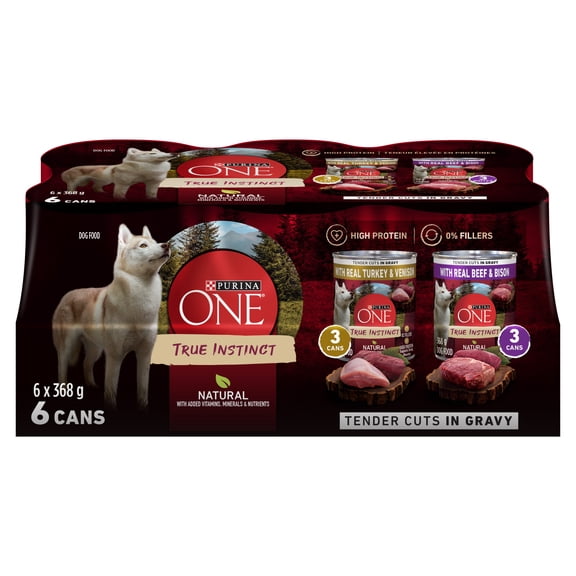 Purina ONE Véritable Instinct Variété de Morceaux Tendres dans la Sauce, Nourriture Humide pour Chiens 368 g