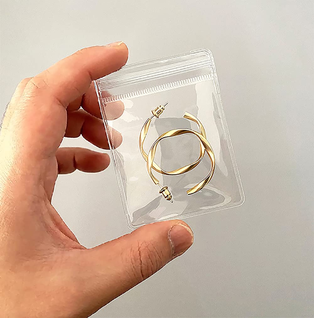 100 Pack PVC Clear Jewelry Anti Oxidation Zipper Bag Antitarnish Plastic Bags for Packaging Jewelry Rings Earrings Transparent Poly Pouch (Clear, 3.14×4.72inch)