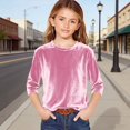 thumbnail image 2 of AWZXDE T-Shirt en Velours pour Filles à Manches 3/4, Doux, Col Rond, Hauts Décontractés pour Filles, T-Shirt de Base Confortable 3-14 Ans, 2 of 4