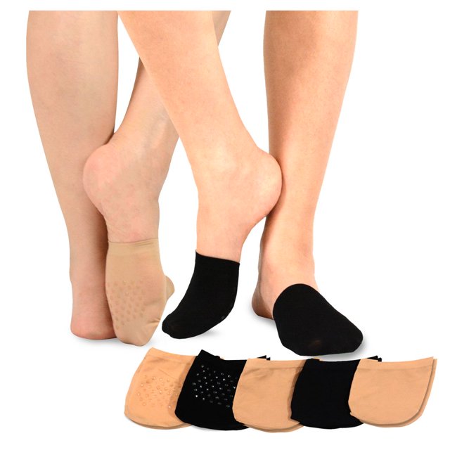 CHOK TeeHee Womens Seamless Toe Topper Liner Socks 5-Pack with Non-Skid Bottom