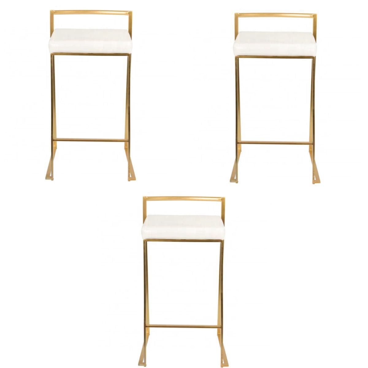 Heavenly Collection White PU Stool with Gold Stainless Steel Frame SET OF 3