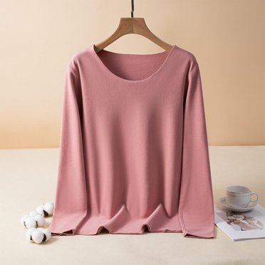 Ailaofu Hauts à Manches Longues pour Femmes en Coton, Coupe Ample, Tuniques, Col Ras du Cou, Hauts Basiques, T-Shirts