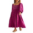 thumbnail image 1 of Robe Longue pour Femmes Manches Longues Col Carré Broderie Fleur Robe Évasée, 1 of 5