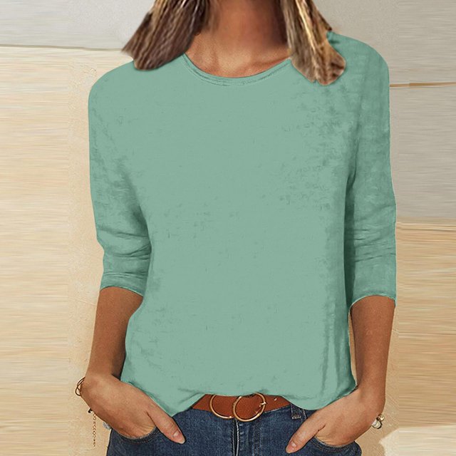 UPPADA Chandails à Manches 3/4 pour Femmes Mode Tendance Hauts Décontractés Col Rond Chandail Ample Confortable Doux Blouses Grande Taille Coupe Ample T-Shirts Décontractés Vêtements au Coude Hauts à Manches 3/4 pour Femmes Aubaines