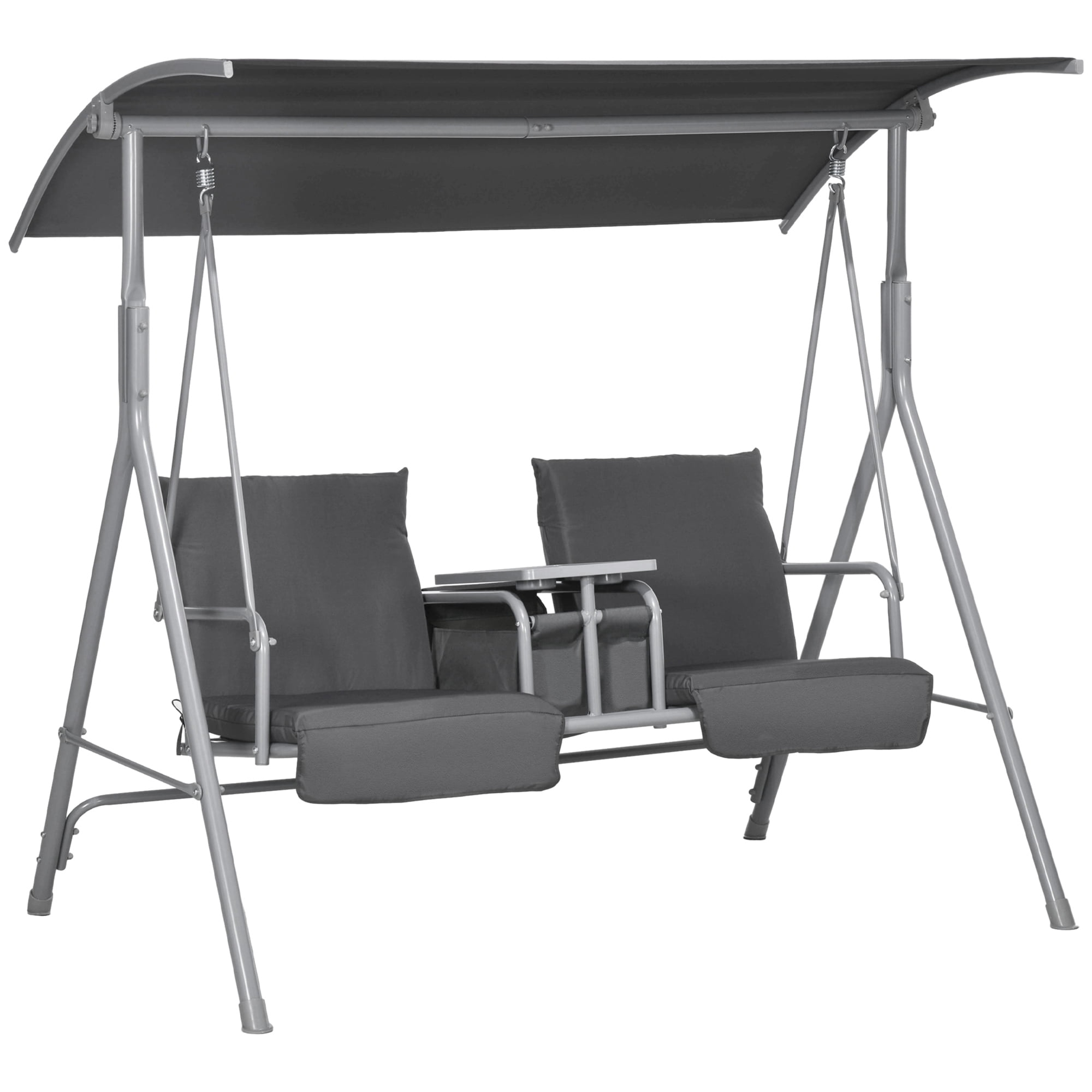 Outsunny 2-Seat Patio Swing Chair with Adjustable Canopy, Centre Table