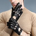thumbnail image 2 of Men Retro Black Leather Driving Gloves Lined Screen - Black, L, 2 of 8