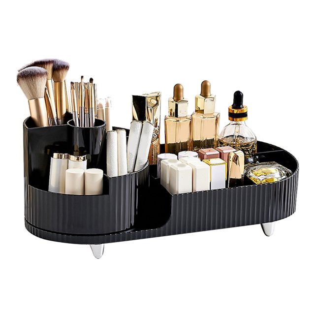 Organisateur de Rangement de Maquillage Grande Capacité Perforation Libre de Séparation Rotative Boîte de Rangement Cosmétique Noir