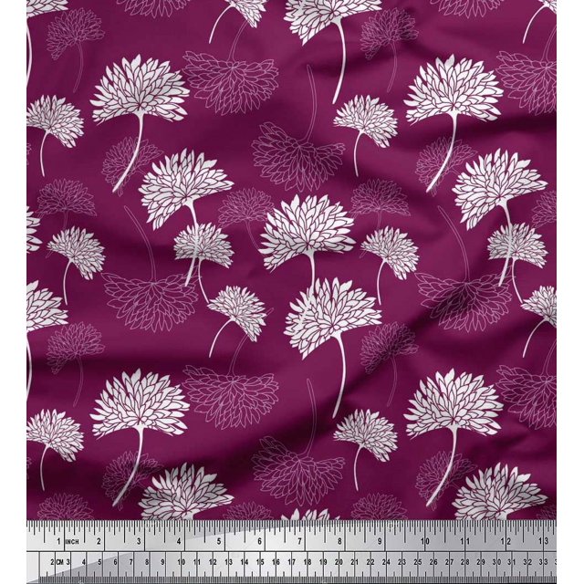 Soimoi Silk Fabric Flower Artistic Fabric Prints by Yard 42 Inch Wide