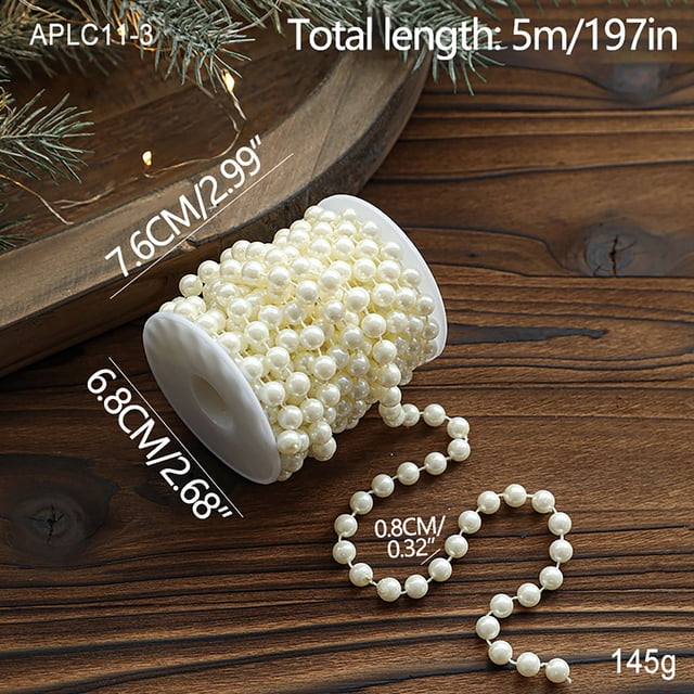 Pearl String Chains for Christmas Tree Decoration, DIY Beaded Garland for Wedding Scene Backdrops, Reusable Decorative Pendants for Crafting and Party Supplies