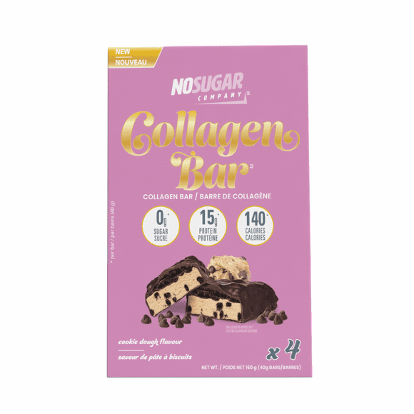 No Sugar, Joybar Collagen Cookie Dough Snack Bars, 40 g, 4 bars