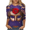 thumbnail image 1 of Penkiiy Blouse Carnaval Manches 3/4 Chemise de Printemps Quotidienne Tee Imprimé Masque Blouse Mardi Gras Col Rond 2024 Tee Tunique Habillée 2TG Multicolore, 1 of 5