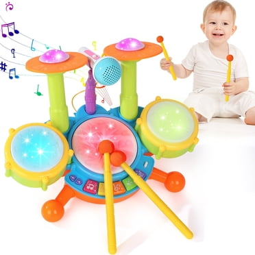 Ensemble de Batterie pour Enfants, Jouets pour Tout-Petits Garçons Filles, Jouets Musicaux pour Enfants, Ensemble de Batterie pour Enfants, avec 2 Baguettes et Microphone, Jouets de Batterie pour Bébé de 1 2 3 Ans (Vert)